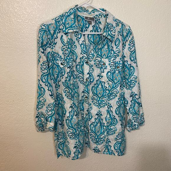 JM Collection 100% Linen Bundle Of Two Button Up Blouses Size 12 Pink Blue - Picture 2 of 9